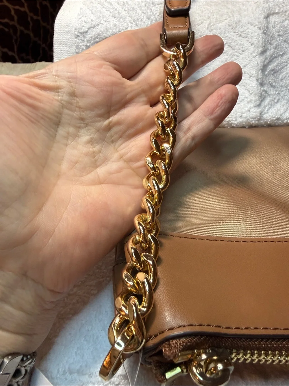Michael Kors Tan Studded Nylon Crossbody with Gold Studs